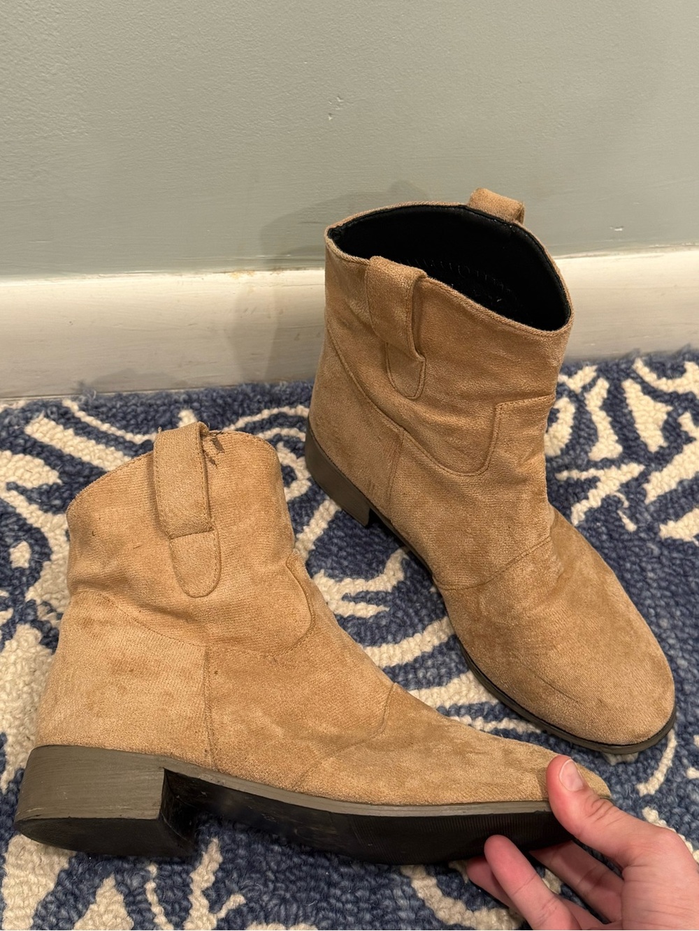Women's Tan Suede Ankle Booties with Low Heel